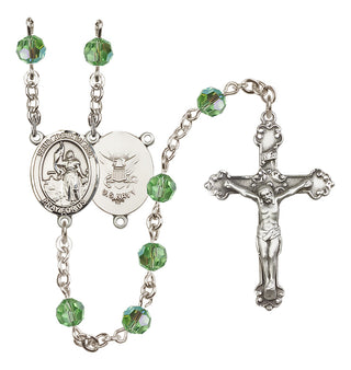 Sterling Silver 6mm Austrian Crystal Saint Joan of Arc / Navy Rosary in Peridot