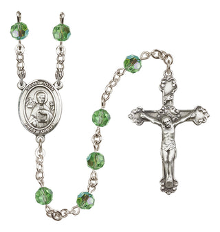 Sterling Silver 6mm Austrian Crystal Saint John the Apostle Rosary in Peridot
