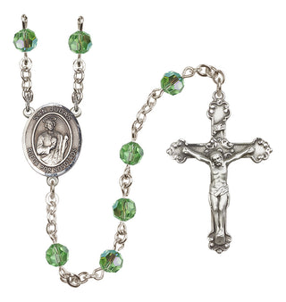 Sterling Silver 6mm Austrian Crystal San Judas Rosary in Peridot