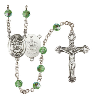 Sterling Silver 6mm Austrian Crystal Saint Michael / Army Rosary in Peridot