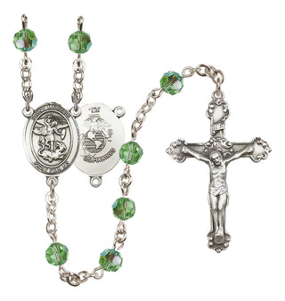 Sterling Silver 6mm Austrian Crystal Saint Michael / Marines Rosary in Peridot