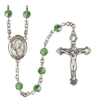 Sterling Silver 6mm Austrian Crystal Saint Philomena Rosary in Peridot