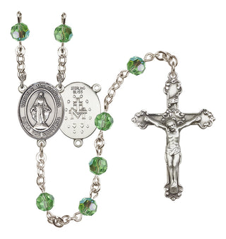 Sterling Silver 6mm Austrian Crystal Virgen Milagrosa Rosary in Peridot
