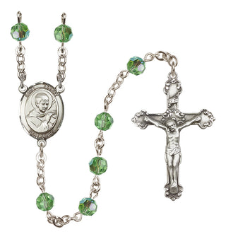 Sterling Silver 6mm Austrian Crystal Saint Robert Bellarmine Rosary in Peridot