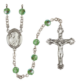 Sterling Silver 6mm Austrian Crystal Saint Thomas More Rosary in Peridot