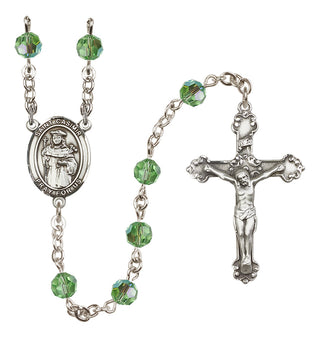 Sterling Silver 6mm Austrian Crystal Saint Casimir of Poland Rosary in Peridot