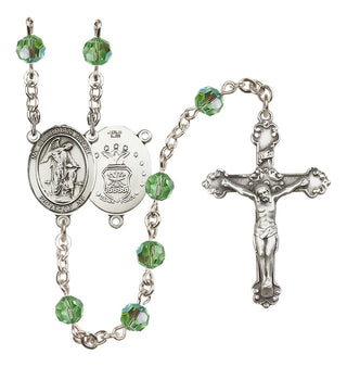 Sterling Silver 6mm Austrian Crystal Guardian Angel / Air Force Rosary in Peridot