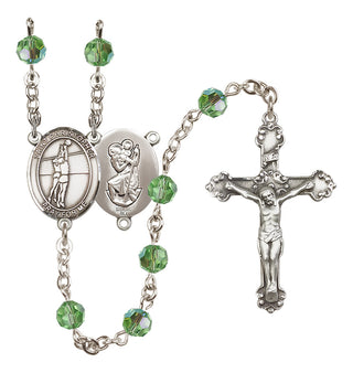 Sterling Silver 6mm Austrian Crystal Saint Christopher/Volleyball Rosary in Peridot