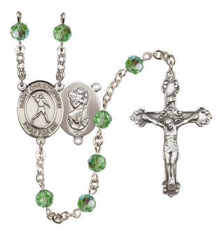 Sterling Silver 6mm Austrian Crystal Saint Christopher/Football Rosary in Peridot