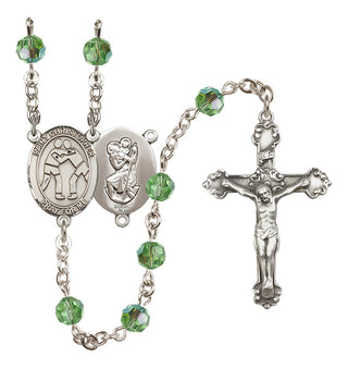 Sterling Silver 6mm Austrian Crystal Saint Christopher/Wrestling Rosary in Peridot