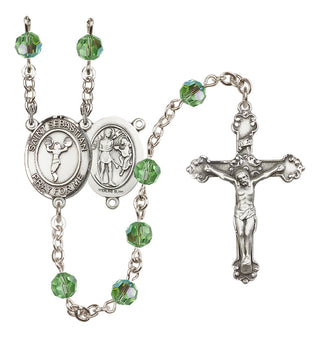 Sterling Silver 6mm Austrian Crystal Saint Sebastian/Cheerleading Rosary in Peridot