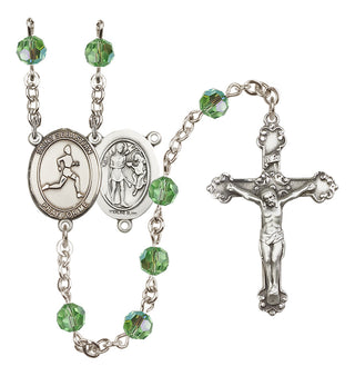 Sterling Silver 6mm Austrian Crystal Saint Sebastian/Track & Field Rosary in Peridot