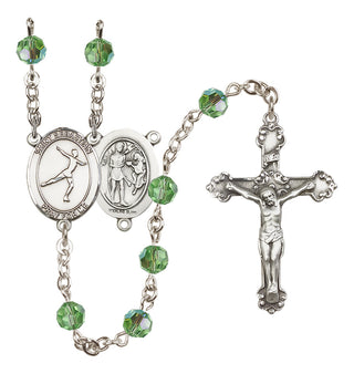 Sterling Silver 6mm Austrian Crystal Saint Sebastian/Figure Skating Rosary in Peridot