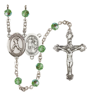 Sterling Silver 6mm Austrian Crystal Saint Sebastian / Softball Rosary in Peridot