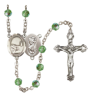 Sterling Silver 6mm Austrian Crystal Saint Christopher / Fishing Rosary in Peridot