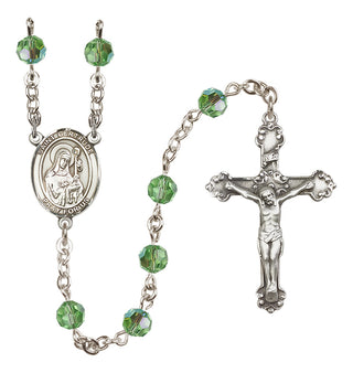 Sterling Silver 6mm Austrian Crystal Saint Gertrude of Nivelles Rosary in Peridot