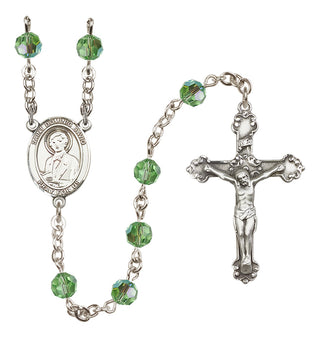 Sterling Silver 6mm Austrian Crystal Saint Dominic Savio Rosary in Peridot