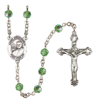 Sterling Silver 6mm Austrian Crystal Saint John Paul II Rosary in Peridot
