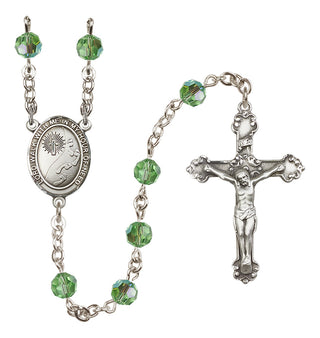 Sterling Silver 6mm Austrian Crystal Footprints / Cross Rosary in Peridot