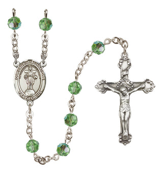Sterling Silver 6mm Austrian Crystal Our Lady of All Nations Rosary in Peridot