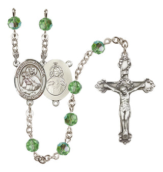Sterling Silver 6mm Austrian Crystal Our Lady of Mount Carmel Rosary in Peridot