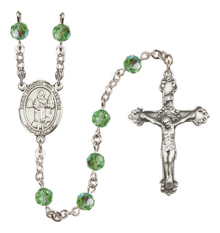 Sterling Silver 6mm Austrian Crystal Saint Isidore the Farmer Rosary in Peridot