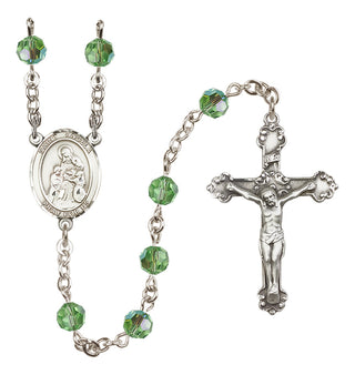 Sterling Silver 6mm Austrian Crystal Saint Angela Merici Rosary in Peridot
