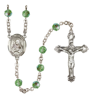 Sterling Silver 6mm Austrian Crystal Mater Dolorosa Rosary in Peridot