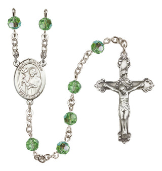 Sterling Silver 6mm Austrian Crystal Saint Dunstan Rosary in Peridot