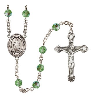 Sterling Silver 6mm Austrian Crystal Our Lady of Good Help Rosary in Peridot