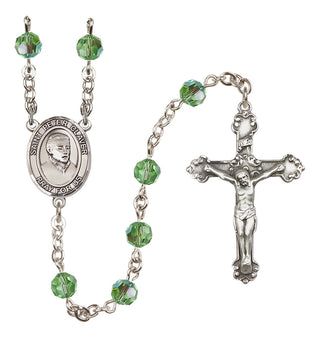 Sterling Silver 6mm Austrian Crystal Saint Peter Claver Rosary in Peridot