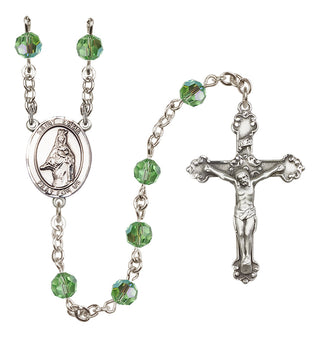 Sterling Silver 6mm Austrian Crystal Saint Emma Uffing Rosary in Peridot