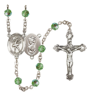 Sterling Silver 6mm Austrian Crystal Saint Christopher/Dance Rosary in Peridot