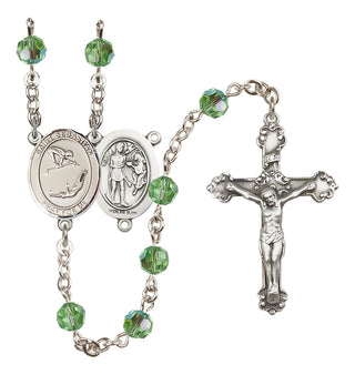 Sterling Silver 6mm Austrian Crystal Saint Sebastian/Gymnastics Rosary in Peridot