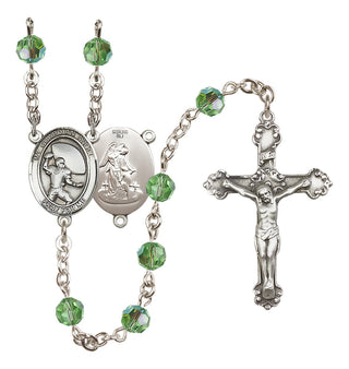 Sterling Silver 6mm Austrian Crystal Guardian Angel/Football Rosary in Peridot