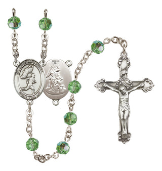 Sterling Silver 6mm Austrian Crystal Guardian Angel/Track&Field-Men Rosary in Peridot