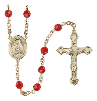 14 Karat Gold-Filled 6mm Austrian Crystal Saint Frances Cabrini Rosary in Ruby