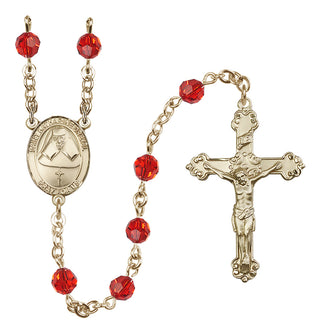 14 Karat Gold-Filled 6mm Austrian Crystal Saint Katharine Drexel Rosary in Ruby