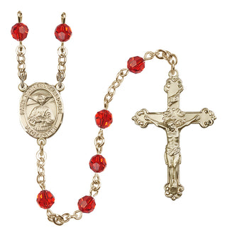 14 Karat Gold-Filled 6mm Austrian Crystal Saint Catherine Laboure Rosary in Ruby