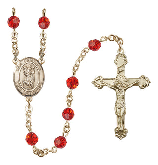 14 Karat Gold-Filled 6mm Austrian Crystal San Cristobal Rosary in Ruby