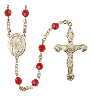 14 Karat Gold-Filled 6mm Austrian Crystal Saint David of Wales Rosary in Ruby