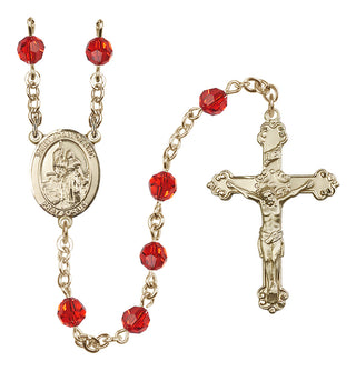 14 Karat Gold-Filled 6mm Austrian Crystal Saint Joan of Arc Rosary in Ruby