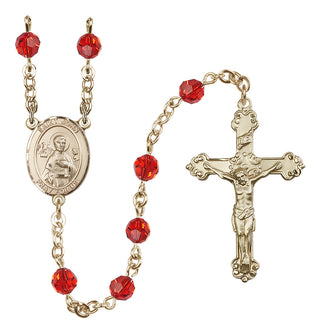 14 Karat Gold-Filled 6mm Austrian Crystal Saint John the Apostle Rosary in Ruby