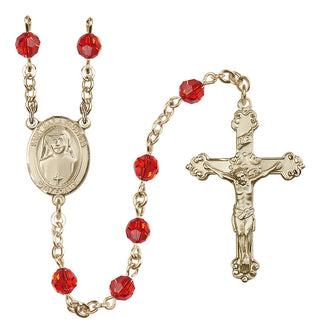 14 Karat Gold-Filled 6mm Austrian Crystal Saint Maria Faustina Rosary in Ruby