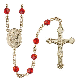14 Karat Gold-Filled 6mm Austrian Crystal Saint Raymond Nonnatus Rosary in Ruby