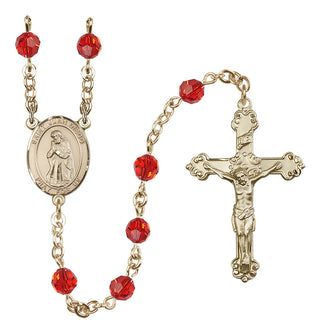 14 Karat Gold-Filled 6mm Austrian Crystal Saint Juan Diego Rosary in Ruby