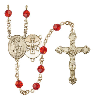 14 Karat Gold-Filled 6mm Austrian Crystal Guardian Angel / EMT Rosary in Ruby