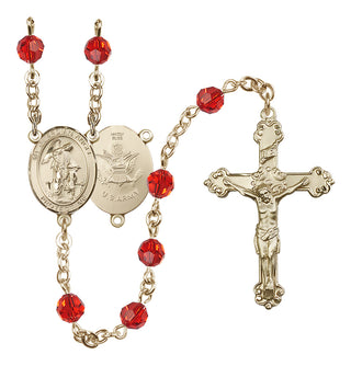 14 Karat Gold-Filled 6mm Austrian Crystal Guardian Angel / Army Rosary in Ruby