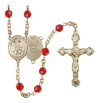 14 Karat Gold-Filled 6mm Austrian Crystal Guardian Angel/Coast Guard Rosary in Ruby