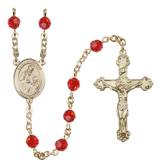 14 Karat Gold-Filled 6mm Austrian Crystal Saint Ambrose Rosary in Ruby